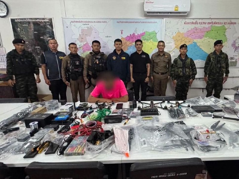 泰国资讯:湄索警方查获大批拟走私至缅甸无人机设备,一名缅甸籍男子被捕