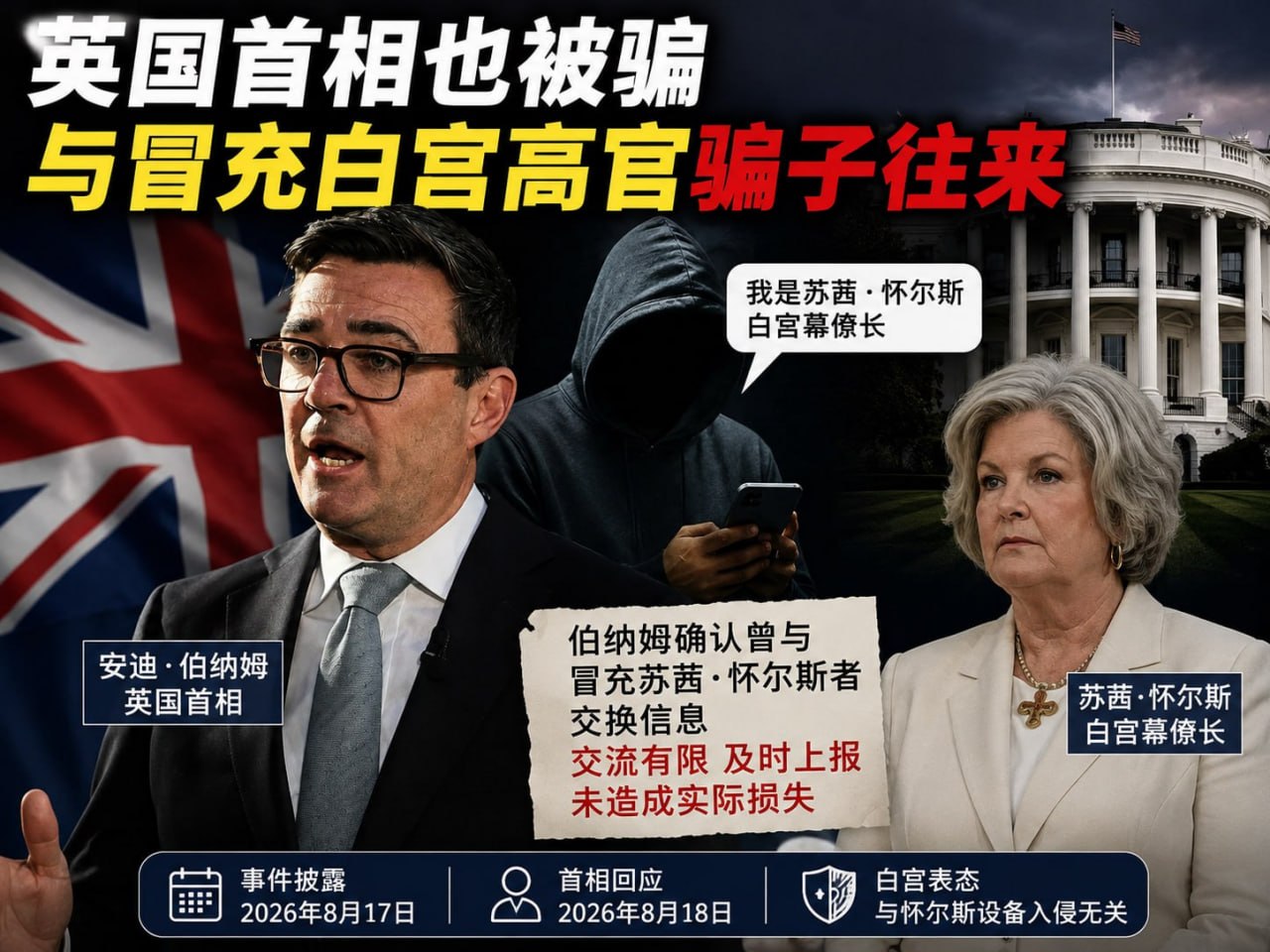 英国首相遭诈骗 与假冒白宫幕僚长的人互通消息