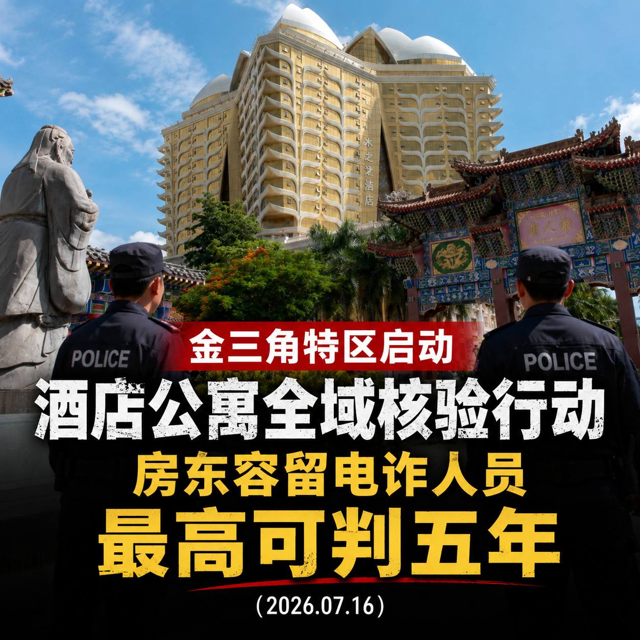 老挝资讯:7月16日,老挝金三角特区公安正式启动酒店、民宿、长短租公寓全域逐户核验专项整治。
