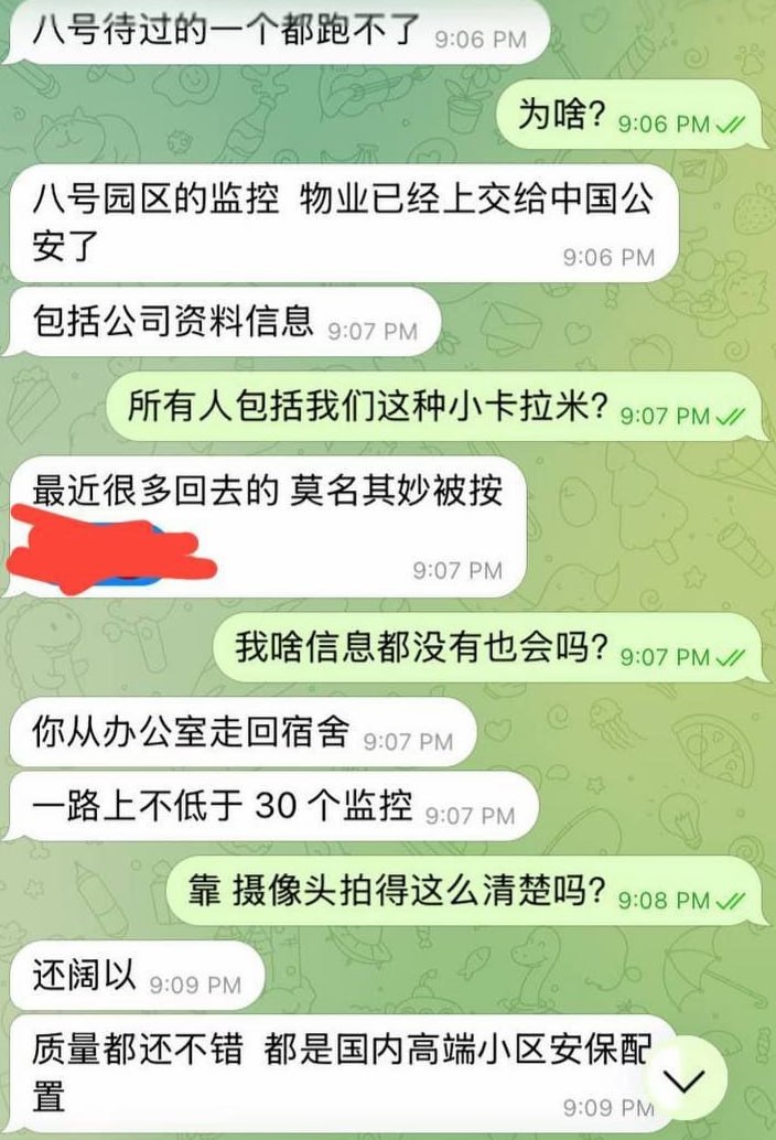 网友爆料:据传八号园区的监控视频已经被国内警方获取。