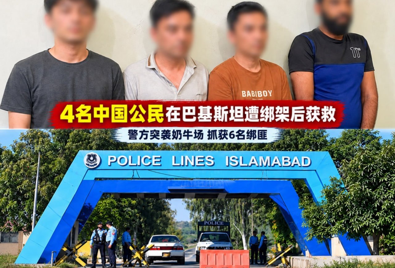 巴基斯坦资讯: 4名中国公民遭绑架勒索 警方突袭奶牛场救人抓6名绑匪