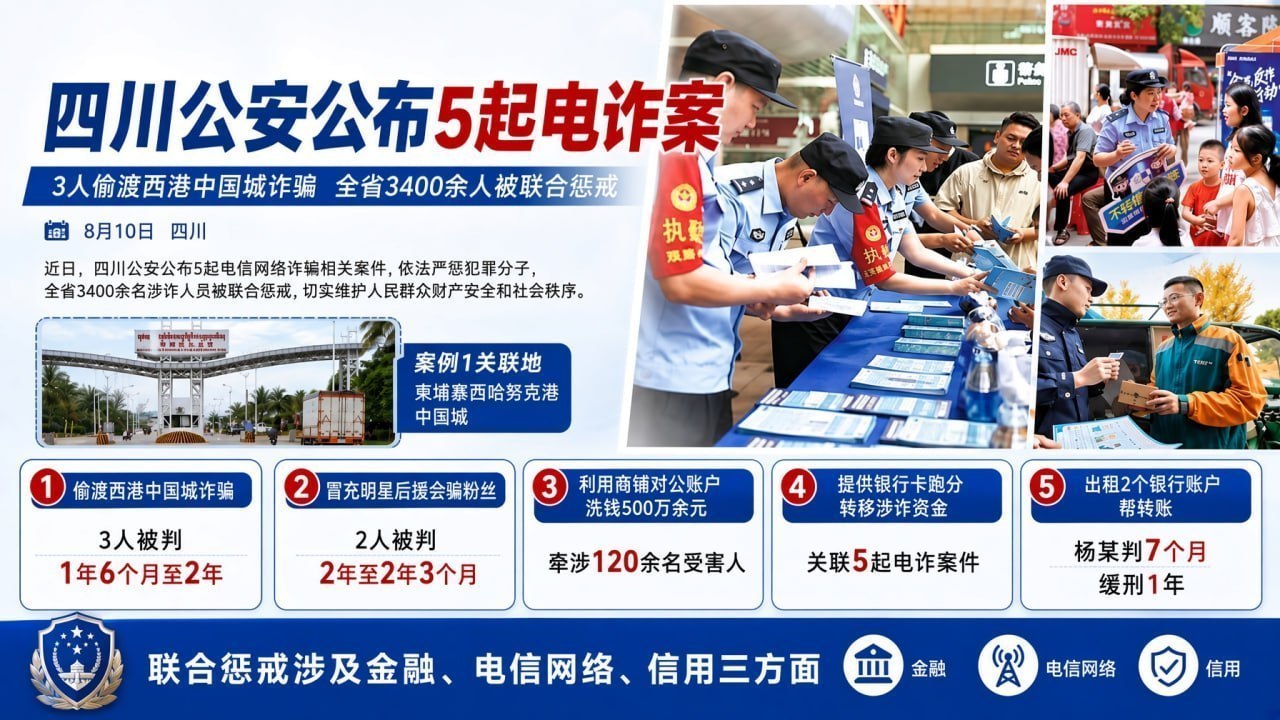 国内仔细:四川公安曝光5起电诈典型案例,偷渡西港“中国城”、冒充明星后援会、500万洗钱全在内